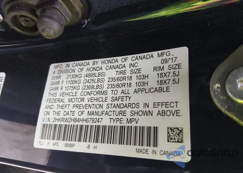 2017 Honda Cr-V Ex-L/Ex-L Navi from USA, damaged, VIN 2HKRW2H84HH679247